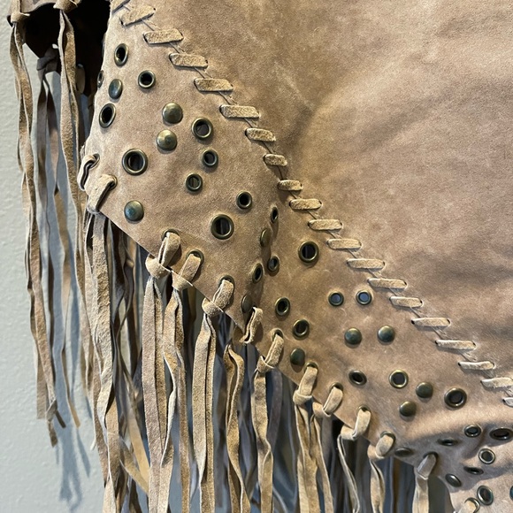 Newport News Leather Fringe and Grommet shawl - Picture 3 of 16